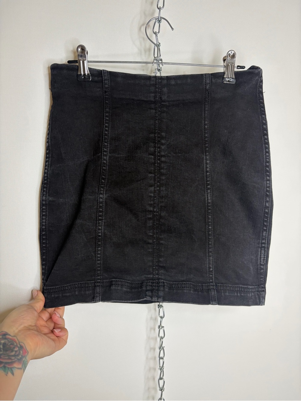 Free People Black Washed Denim Mini Skirt
